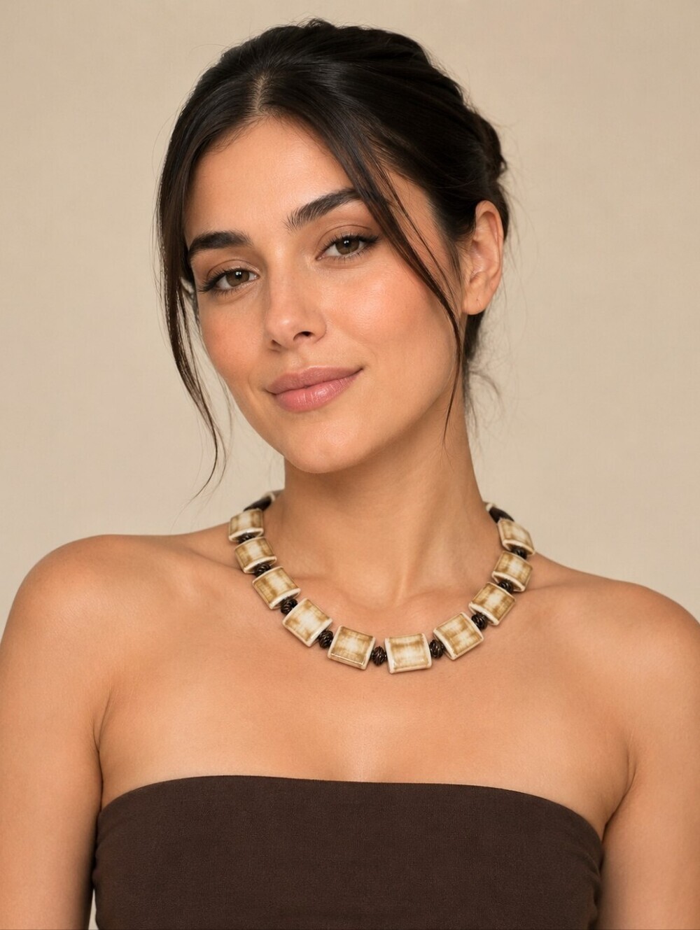 Earthy Brown & Cream Beaded Jewelry Set - Picture 4 of 9